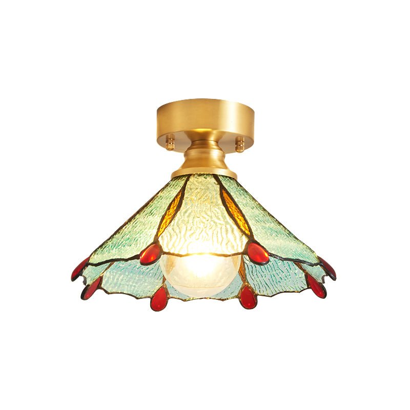 Tiffany Floral Ceiling Lamp Model E ∅ 10.2″ X H 9.8″ / Dia 26cm X H 25cm / Gold & Opaque Glass Ceiling lamp