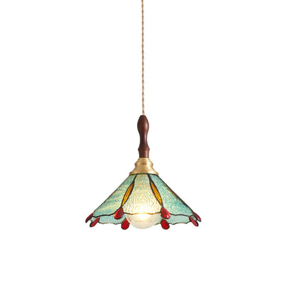 Tiffany Floral Pendant Lamp Model E ∅ 10.2″ x H 9.8″ / Dia 26cm x H 25cm / Gold & Opaque glass Pendant light