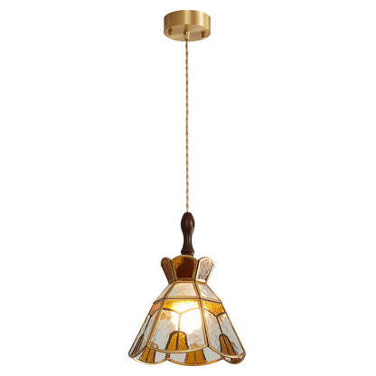 Tiffany Stained Glass Pendant Lamp Model D ∅ 8.7″ x H 10.6″ / Gold 1001 pendant Lamp