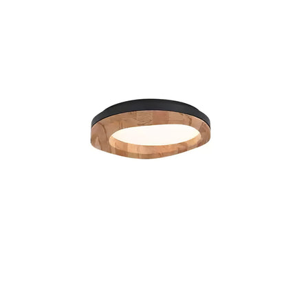 Timber Round Wood Ceiling Lamp ∅ 17.7’’ x H 5.1’’ / Black & Wood Color / Warm Light Ceiling lamp