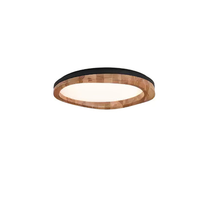 Timber Round Wood Ceiling Lamp ∅ 31.5’’ x H 5.1’’ / Black & Wood Color / Warm Light Ceiling lamp
