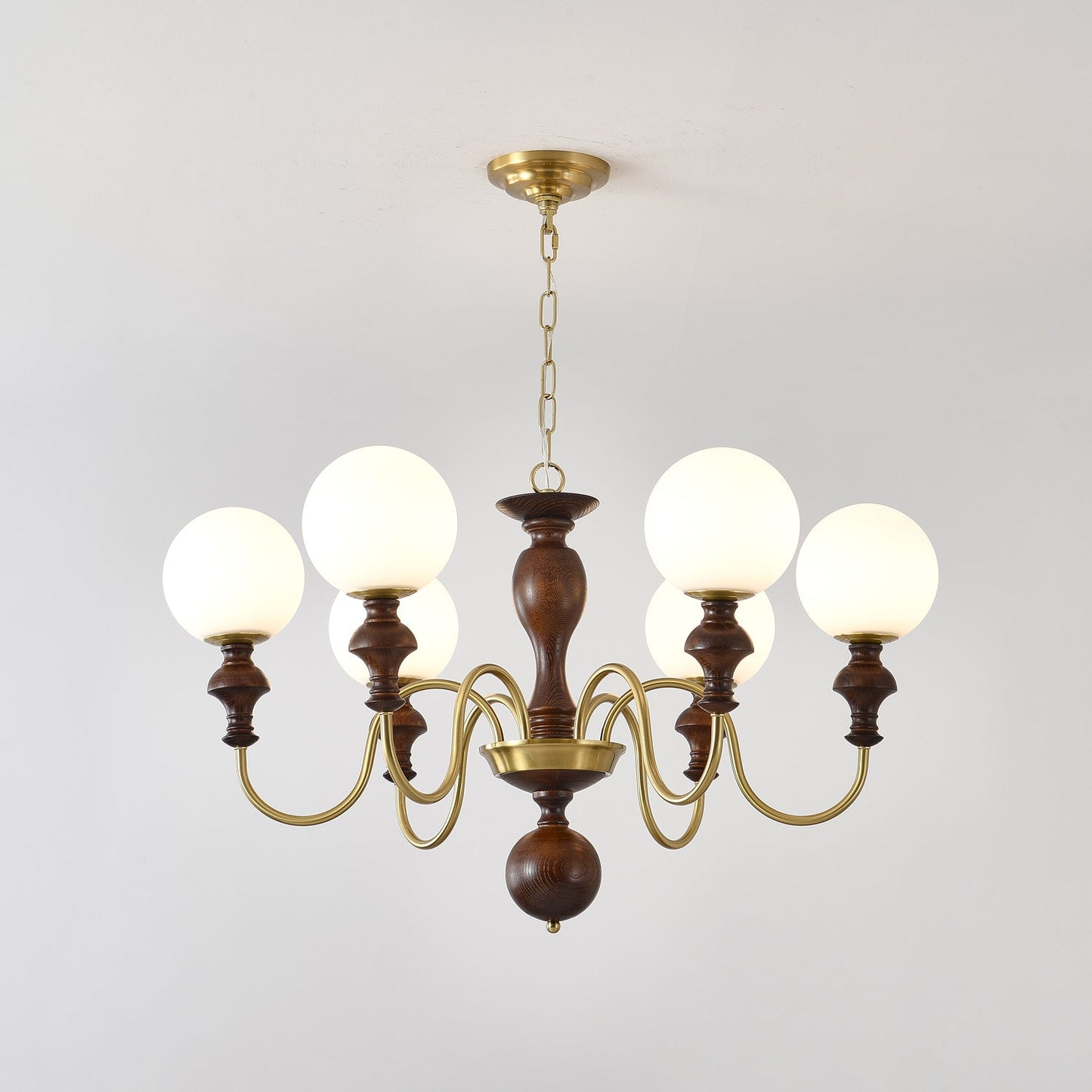 Timeless Globe Chandelier 6 heads ∅ 33.5″ x H 18.5″ / Walnut Color & Gold Chandelier