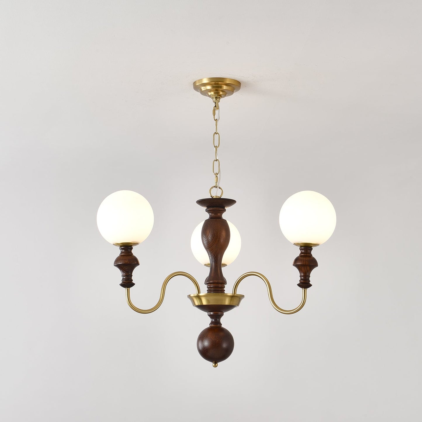 Timeless Globe Chandelier 3 heads ∅ 27.6″ x H 18.5″ / Walnut Color & Gold Chandelier