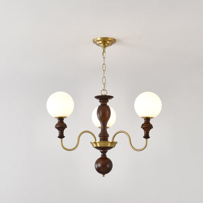 Timeless Globe Chandelier 3 heads ∅ 27.6″ x H 18.5″ / Walnut Color & Gold Chandelier