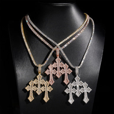 Moissanite VVS Triple Cross Pendant  Titan