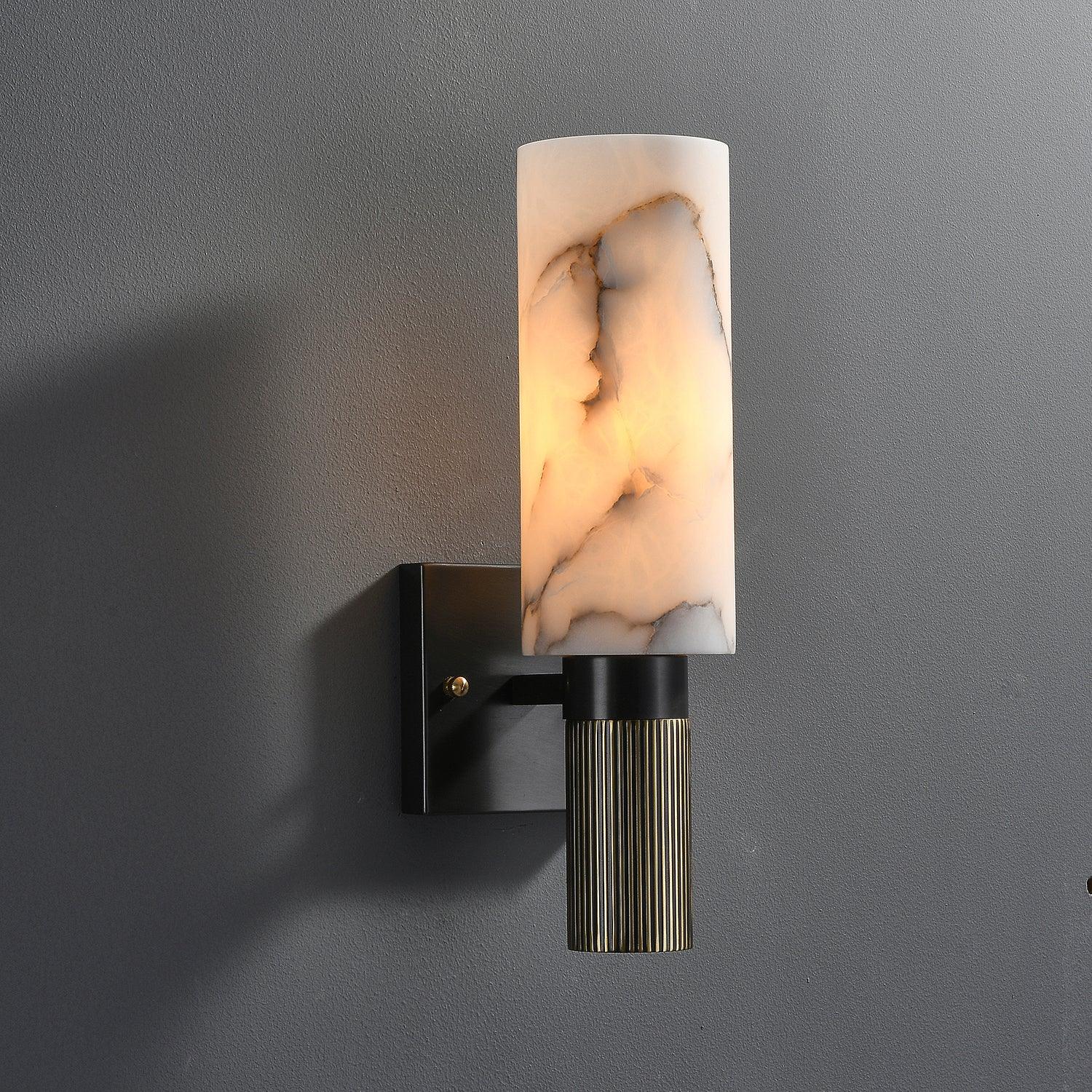 Torch Alabaster Sconce ∅ 5.9″ x H 14.9″ / Dia 15cm x H 38cm / Blackened + White Marble Wall lamp