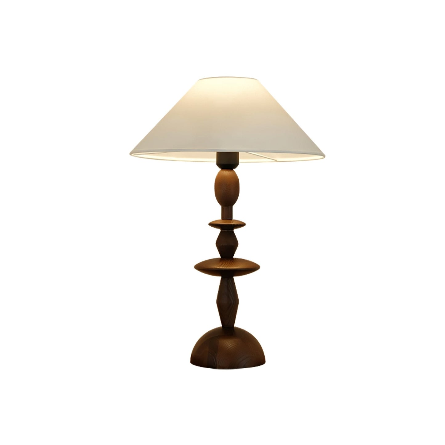 Tournage Wood Table Lamp ∅ 15.7″ x H 25.2″ / Dia 40cm x H 64cm / White Linen & Walnut Color / US Plug Table lamp