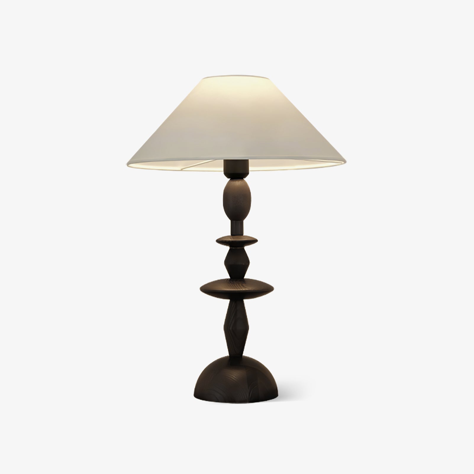 Tournage Wood Table Lamp ∅ 15.7″ x H 25.2″ / Dia 40cm x H 64cm / White Linen & Black / US Plug Table lamp
