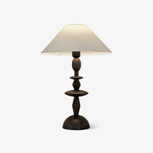 Tournage Wood Table Lamp ∅ 15.7″ x H 25.2″ / Dia 40cm x H 64cm / White Linen & Black / US Plug Table lamp