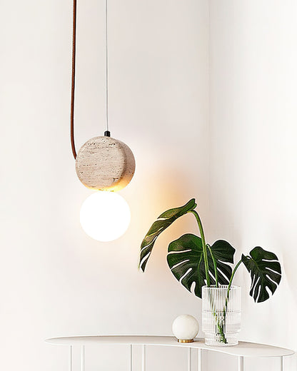 Tranquil Glow Pendant Lamp ∅ 4.3″ x H 8.3″ / Yellow Travertine pendant Lamp