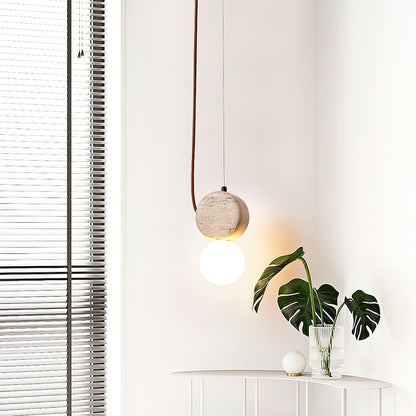 Tranquil Glow Pendant Lamp ∅ 4.3″ x H 8.3″ / Yellow Travertine pendant Lamp