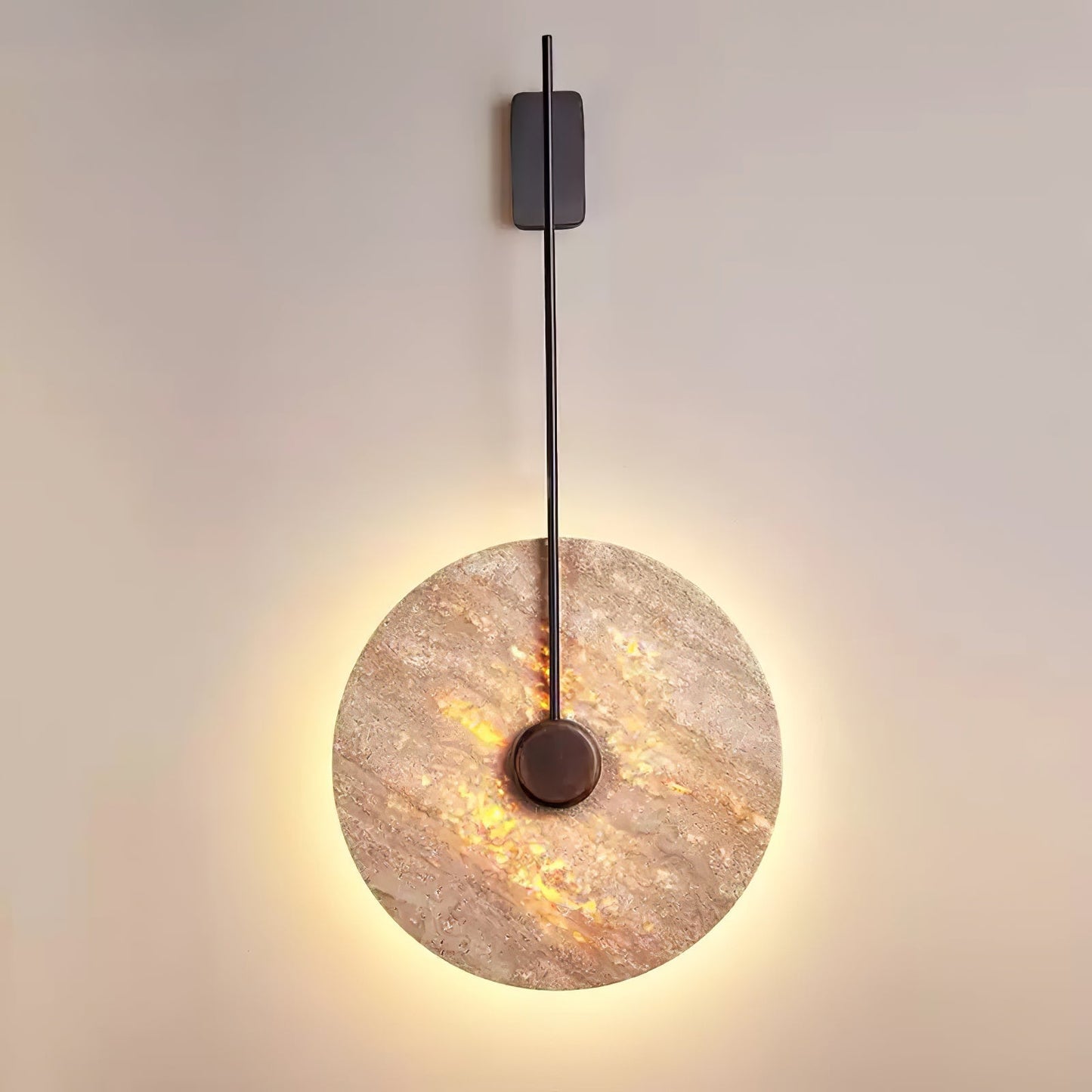 Travertine Disc Wall Lamp ∅ 11.8″ x H 29.5″ / Black & Yellow Travertine / Warm Ligh Wall lamp