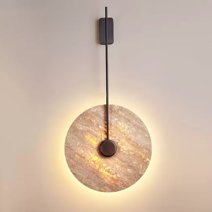 Travertine Disc Wall Lamp ∅ 11.8″ x H 29.5″ / Black & Yellow Travertine / Warm Ligh Wall lamp