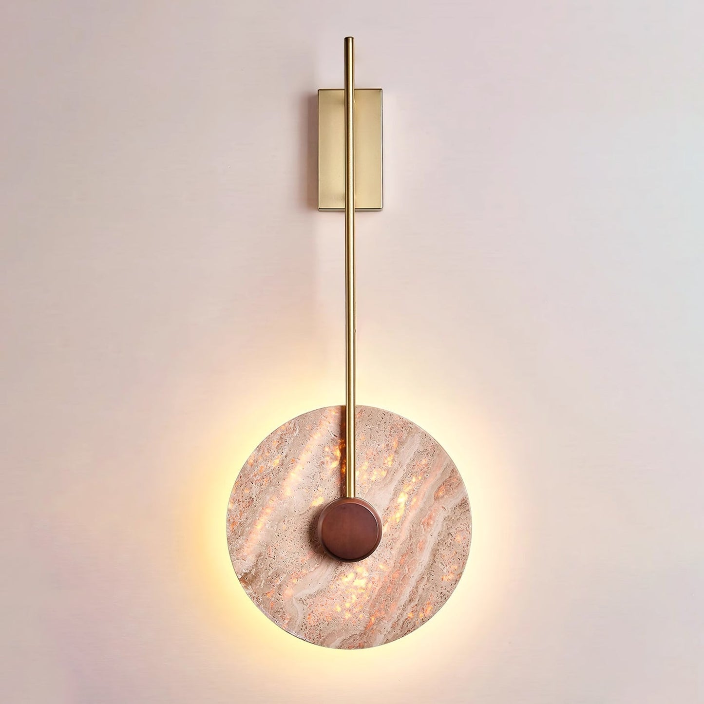 Travertine Disc Wall Lamp ∅ 11.8″ x H 29.5″ / Gold & Yellow Travertine / Warm Ligh Wall lamp