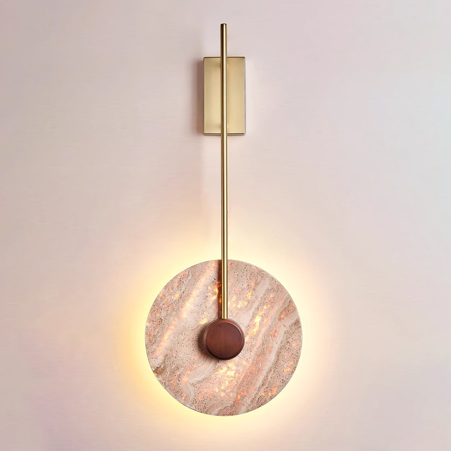 Travertine Disc Wall Lamp ∅ 11.8″ x H 29.5″ / Gold & Yellow Travertine / Warm Ligh Wall lamp
