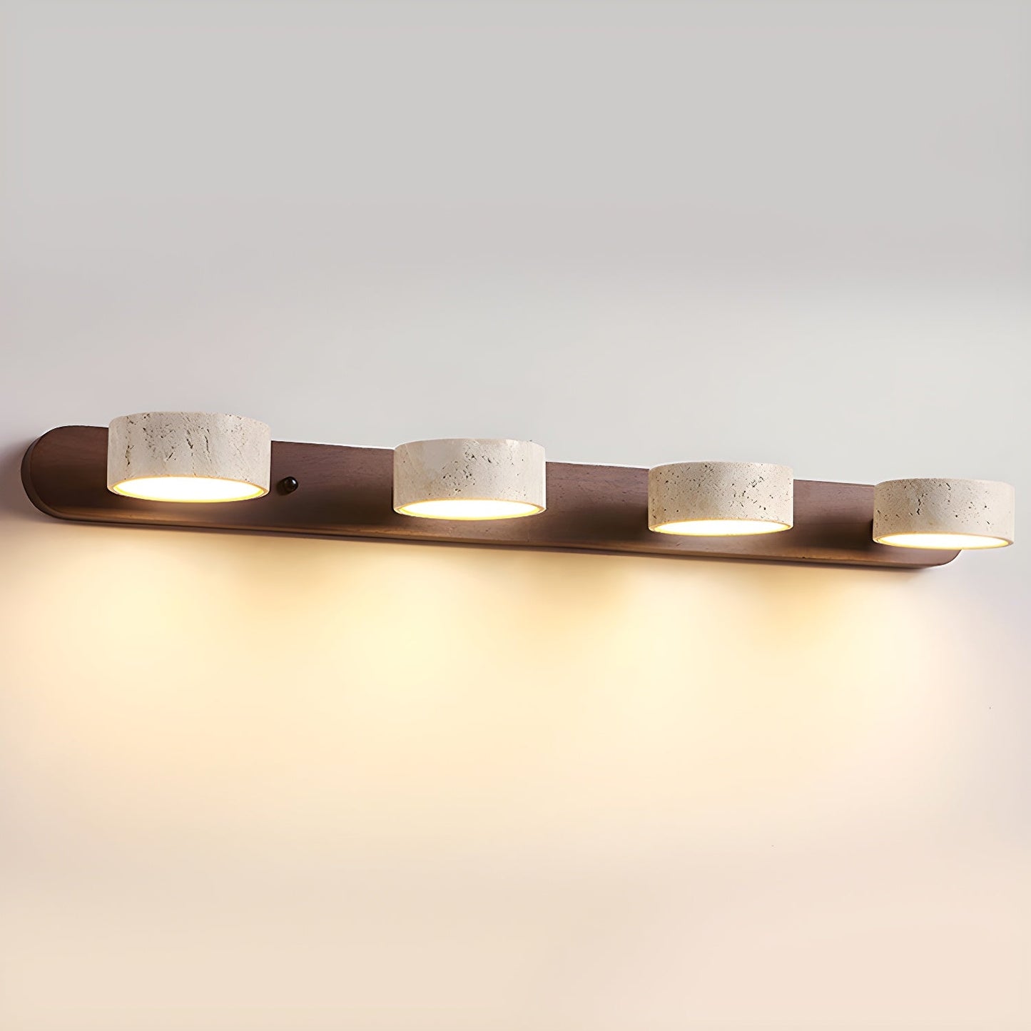 Travertine Duo Wall Light 4-Light: ∅ 27.6″ x H 2.4″ / Walnut Color / Warm Light Wall lamp