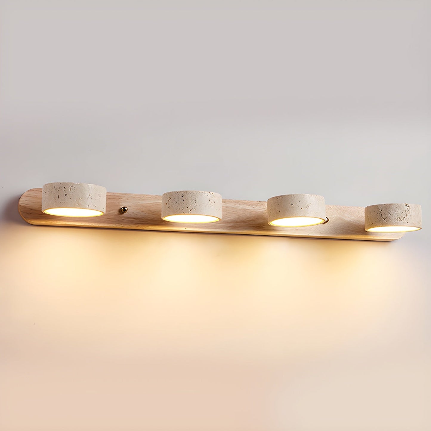 Travertine Duo Wall Light 4-Light: ∅ 27.6″ x H 2.4″ / Wood Color / Warm Light Wall lamp
