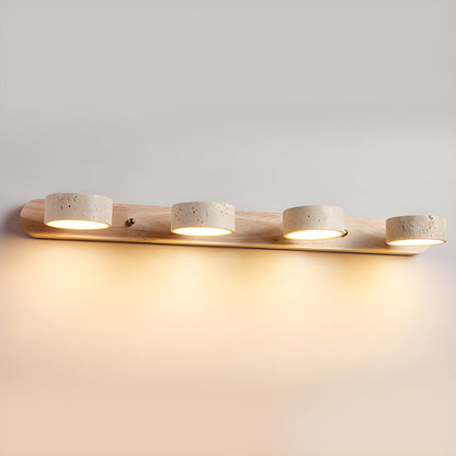 Travertine Duo Wall Light 4-Light: ∅ 27.6″ x H 2.4″ / Wood Color / Warm Light Wall lamp