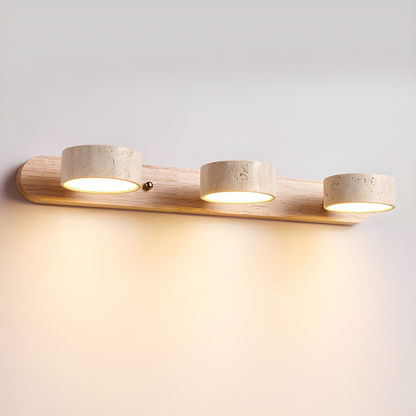 Travertine Duo Wall Light 3-Light: ∅ 20.1″ x H 2.4″ / Wood Color / Warm Light Wall lamp