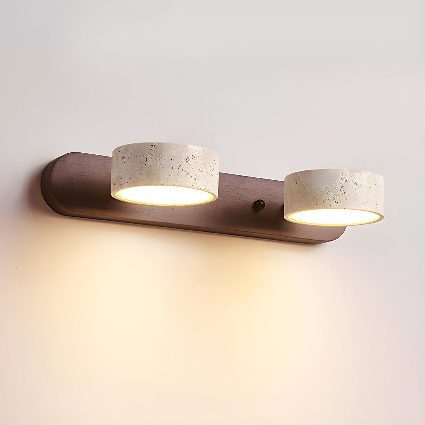 Travertine Duo Wall Light 2-Light: ∅ 12.6″ x H 2.4″ / Walnut Color / Warm Light Wall lamp