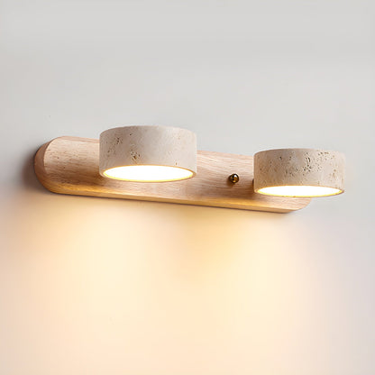 Travertine Duo Wall Light 2-Light: ∅ 12.6″ x H 2.4″ / Wood Color / Warm Light Wall lamp