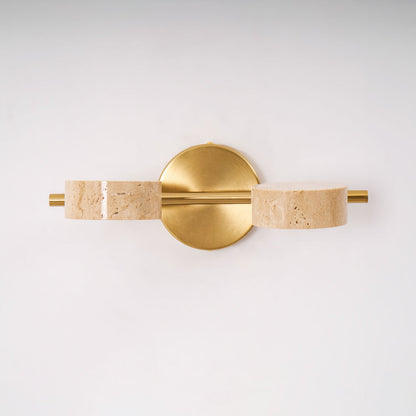 Traviso Beam Vanity Light 2-Lights ∅ 12.6″ x H 1.6″ / Yellow Travertine & Copper / Warm Light 1001 Wall lamp