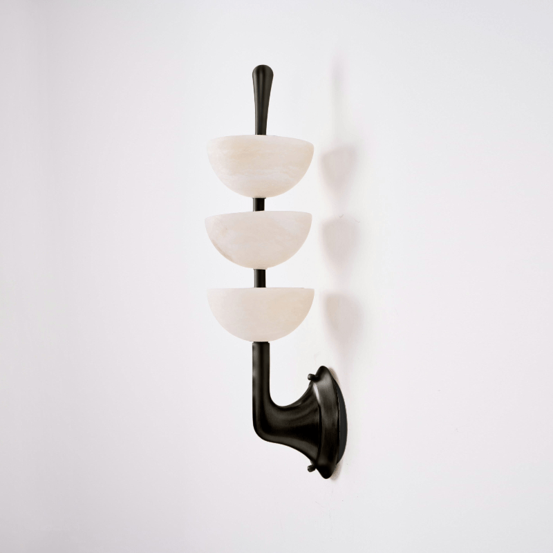 Triple Alabaster Wall Sconce ∅ 5.9″ x H 21.7″ / Dia 15cm x H 55cm / Black & Warm Light 1001 Wall lamp