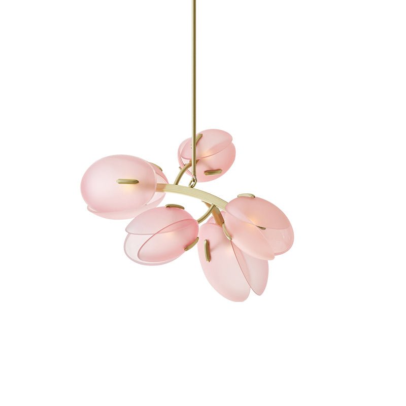 Tulip Bud Chandelier 5 Lamps ∅ 23.6″ x H 16.5″ / Gold & Frosted pink 1001 Chandelier