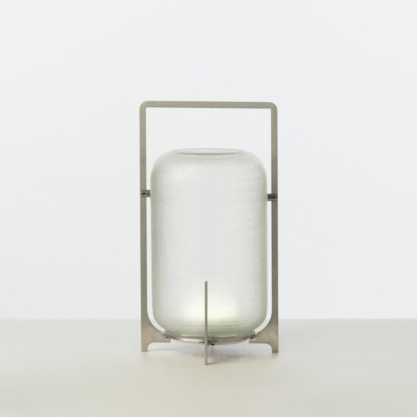 Steel Twilight Lantern Table Light ∅ 7.9″ x H 15″ / Dia 20cm x H 38cm / USB plug / Warm Light & Stainless Steel Table