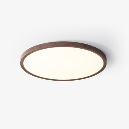Ultrathin Round Ceiling Light ∅ 11.8″ x H 0.98″ / Dia 30cm x H 2.5cm / Walnut Wood Grain / Warm Light