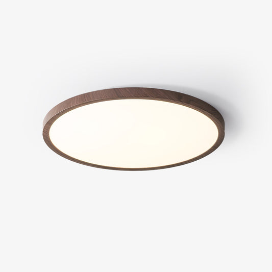Ultrathin Round Ceiling Light ∅ 11.8″ x H 0.98″ / Dia 30cm x H 2.5cm / Walnut Wood Grain / Warm Light
