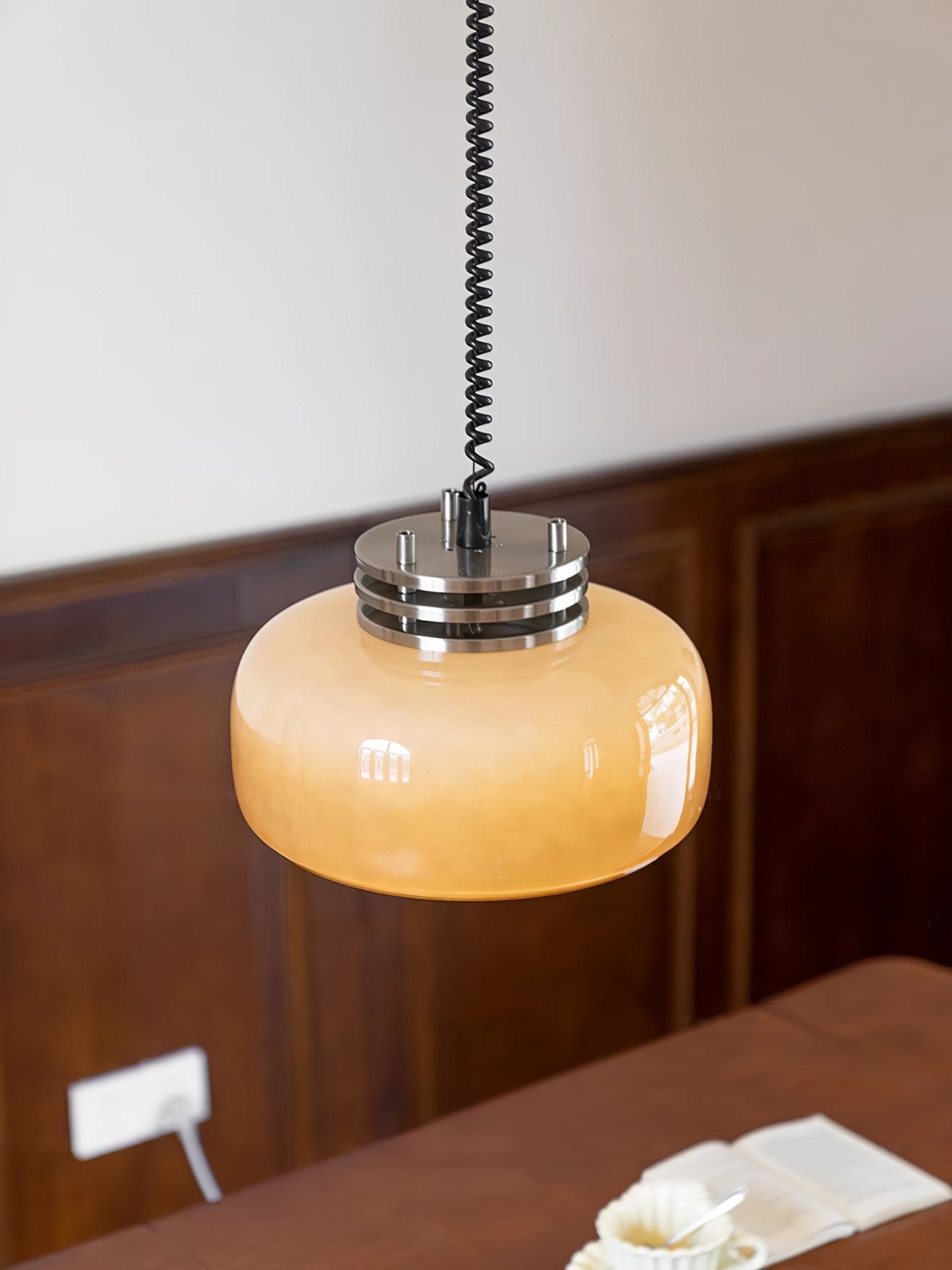 Ebb Pendant Lamp ∅ 13.8″ x H 9.4″ / Dia 35cm x H 24cm / Chrome & Light brown Pendant light