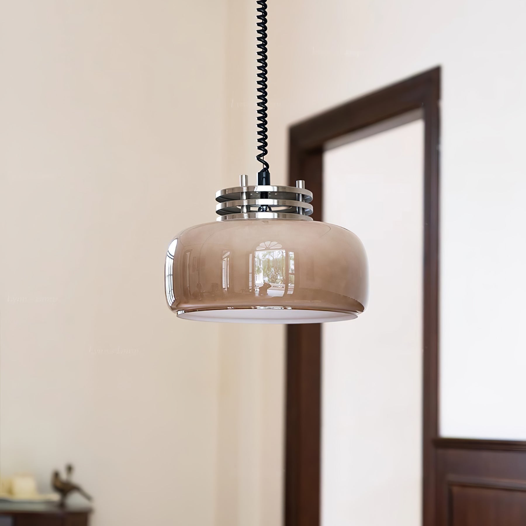 Ebb Pendant Lamp ∅ 13.8″ x H 9.4″ / Dia 35cm x H 24cm / Chrome & Light brown Pendant light