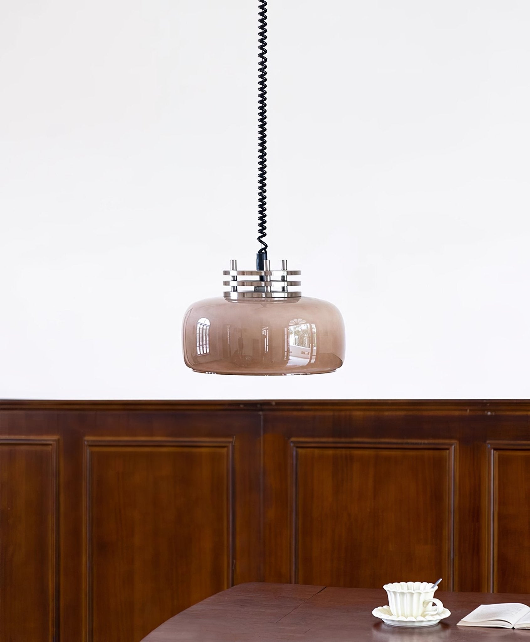 Ebb Pendant Lamp ∅ 13.8″ x H 9.4″ / Dia 35cm x H 24cm / Chrome & Light brown Pendant light