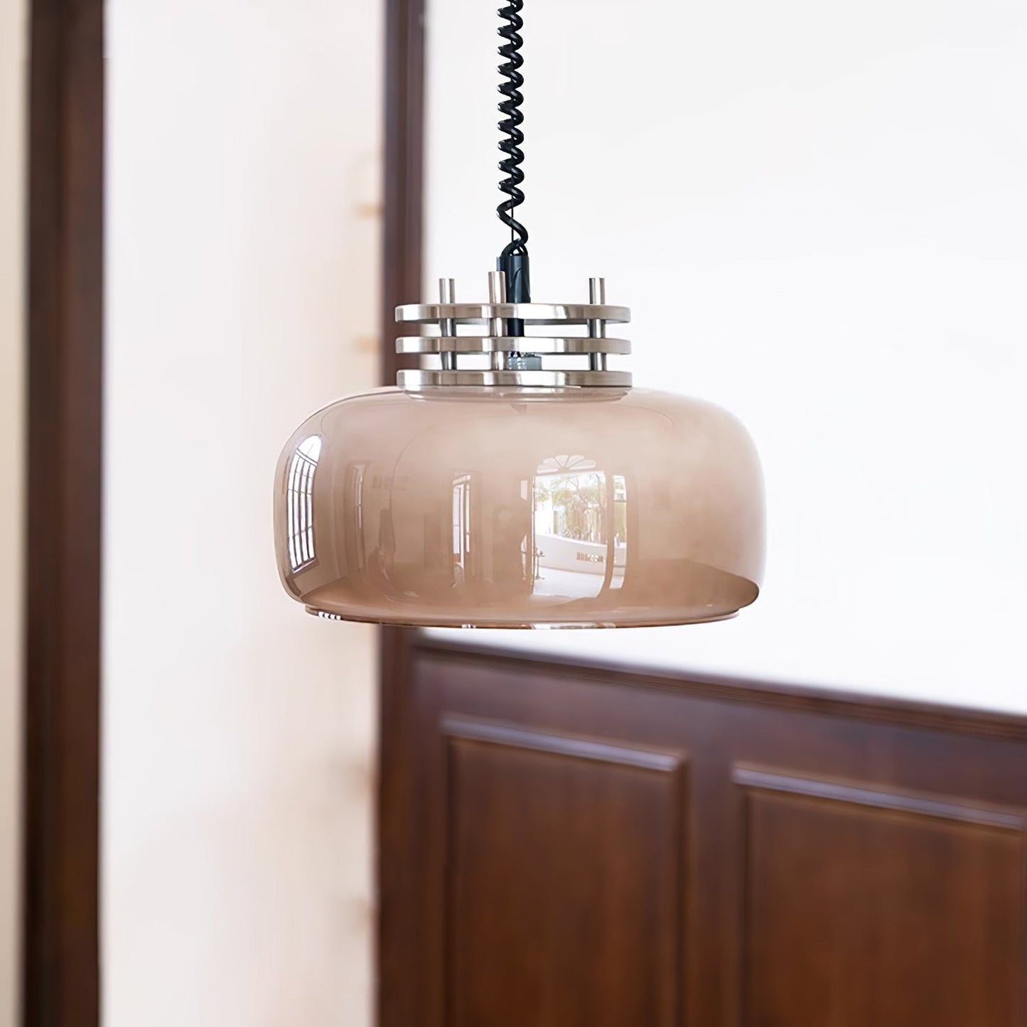 Ebb Pendant Lamp ∅ 13.8″ x H 9.4″ / Dia 35cm x H 24cm / Chrome & Light brown Pendant light
