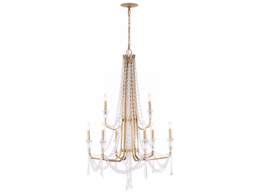 Varaluz Barcelona 2-Tier 9-Light Crystal Chandelier Brass