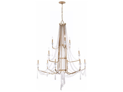 Varaluz Barcelona 3-Tier 12-Light Crystal Chandelier Brass
