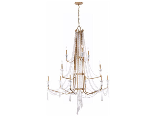 Varaluz Barcelona 3-Tier 12-Light Crystal Chandelier Brass