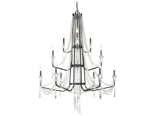 Varaluz Barcelona 3-Tier 12-Light Crystal Chandelier Onyx