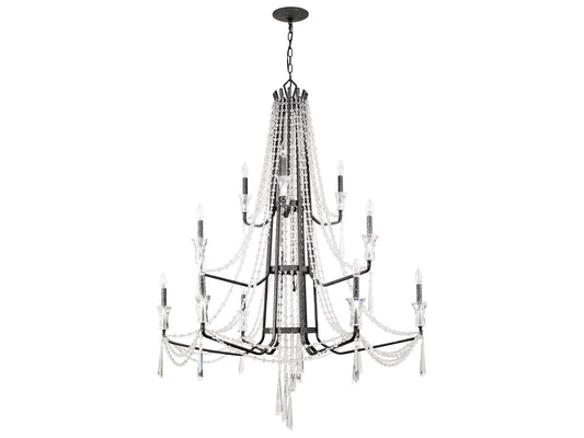 Varaluz Barcelona 3-Tier 12-Light Crystal Chandelier Onyx