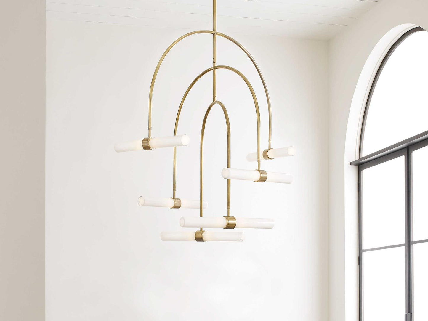 Visual Comfort Modern Calumn 6-Light LED Chandelier in Natural Brass