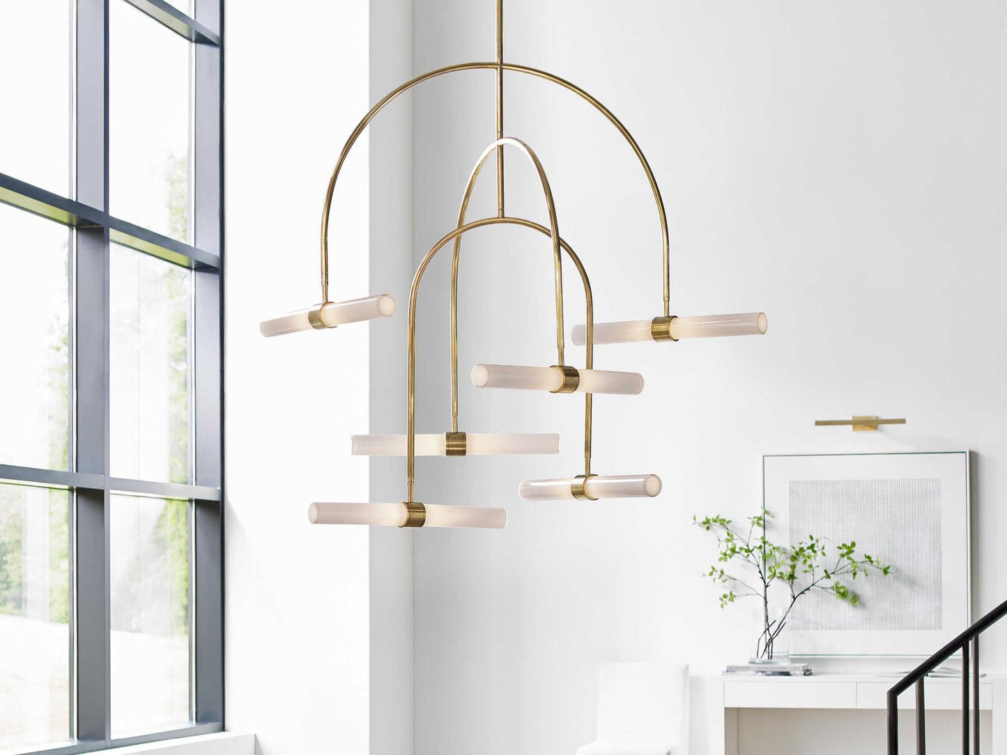 Visual Comfort Modern Calumn 6-Light LED Chandelier in Natural Brass