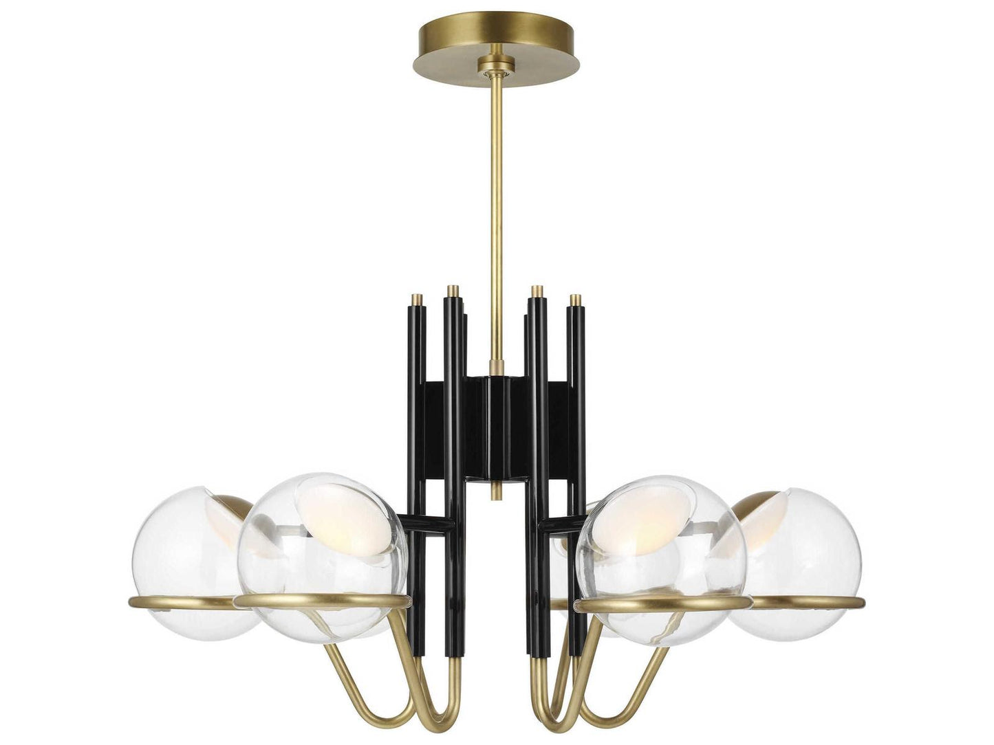 Visual Comfort Modern Crosby 6-Light LED Chandelier in Glossy Black and Natural Brass