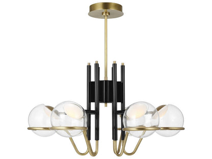 Visual Comfort Modern Crosby 6-Light LED Chandelier in Glossy Black and Natural Brass