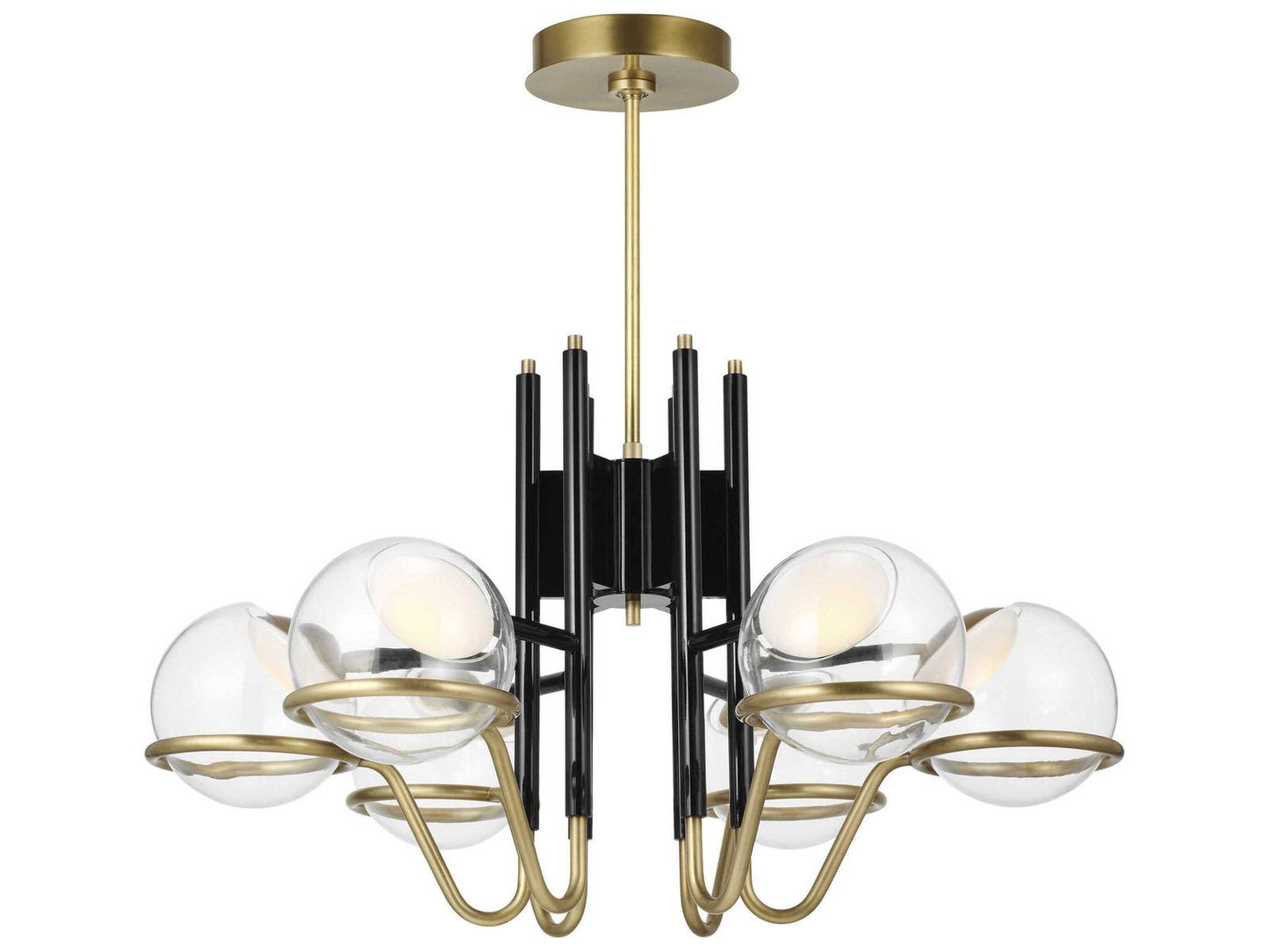 Visual Comfort Modern Crosby 6-Light LED Chandelier in Glossy Black and Natural Brass