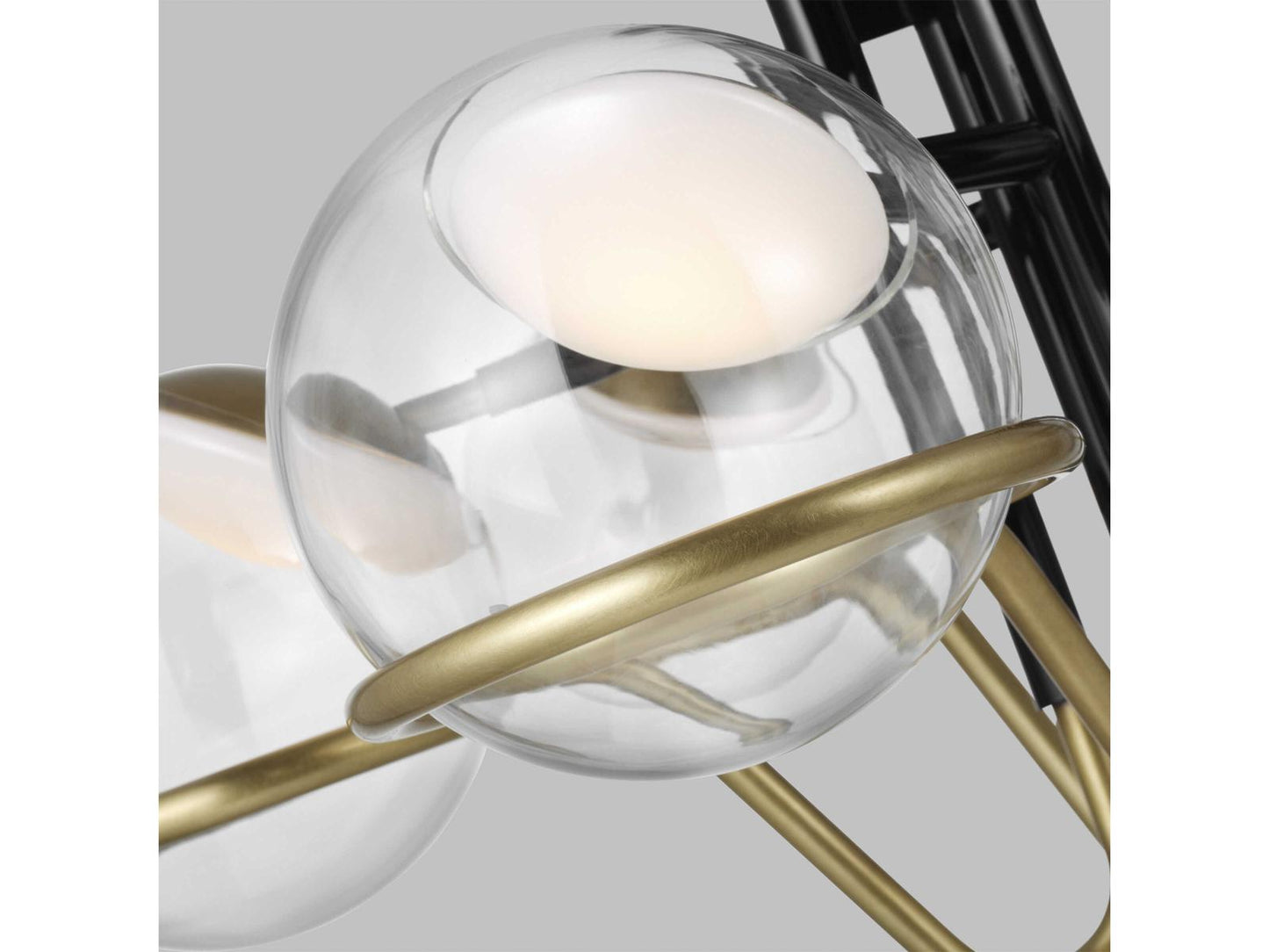 Visual Comfort Modern Crosby 6-Light LED Chandelier in Glossy Black and Natural Brass