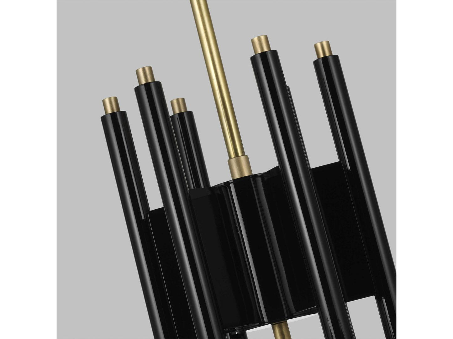 Visual Comfort Modern Crosby 6-Light LED Chandelier in Glossy Black and Natural Brass