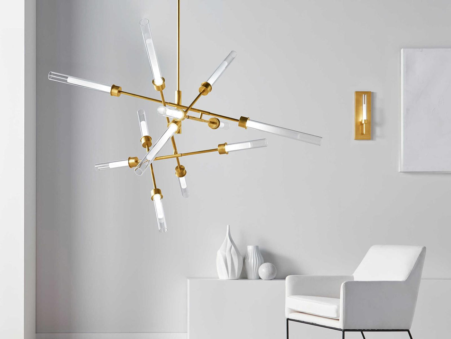 Visual Comfort Modern Linger 12-Light Abstract LED Chandelier in Natural Brass