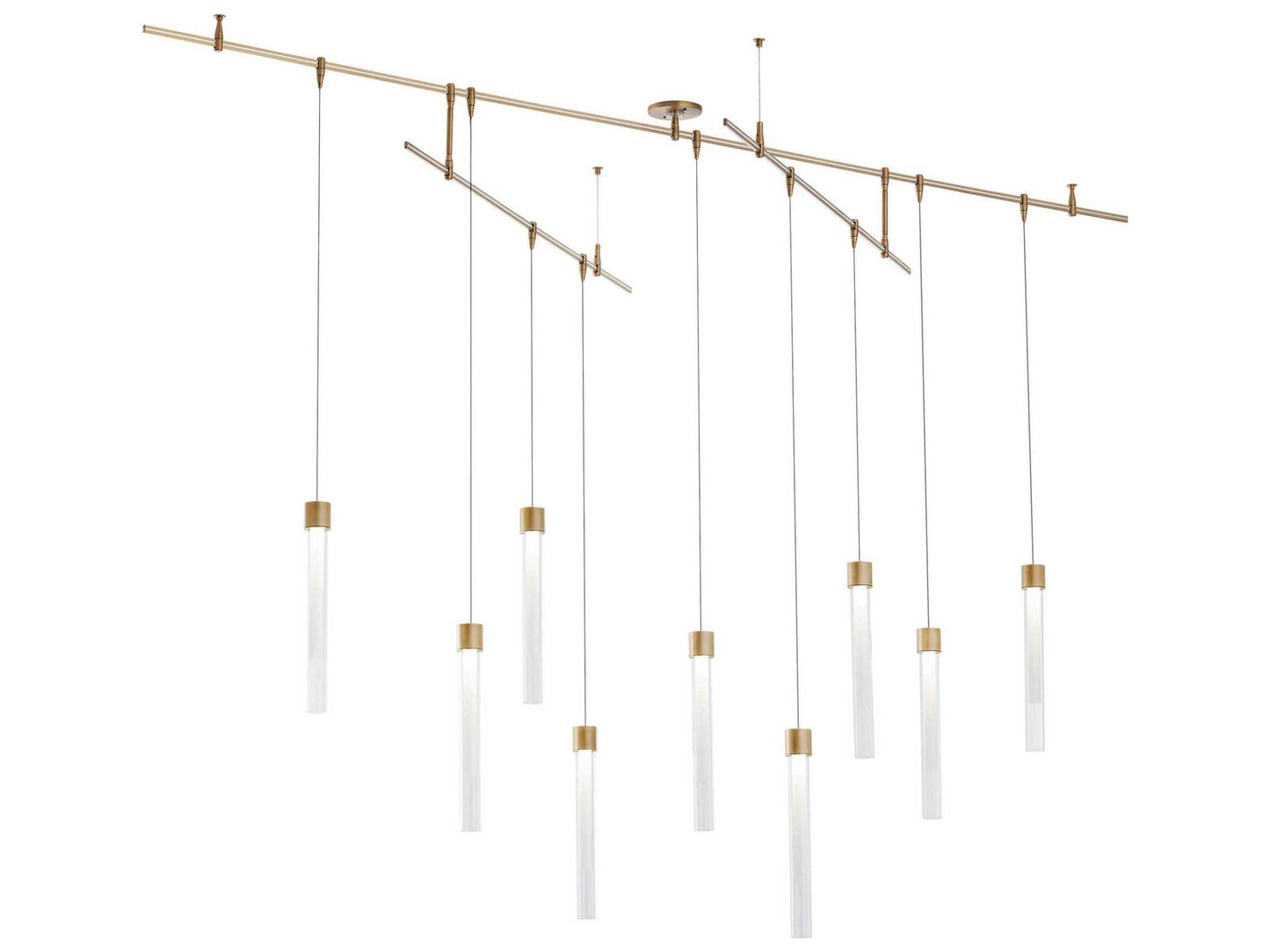 Visual Comfort Modern 9-Light Linger Linear Chandelier Natural Brass Clear Crystal