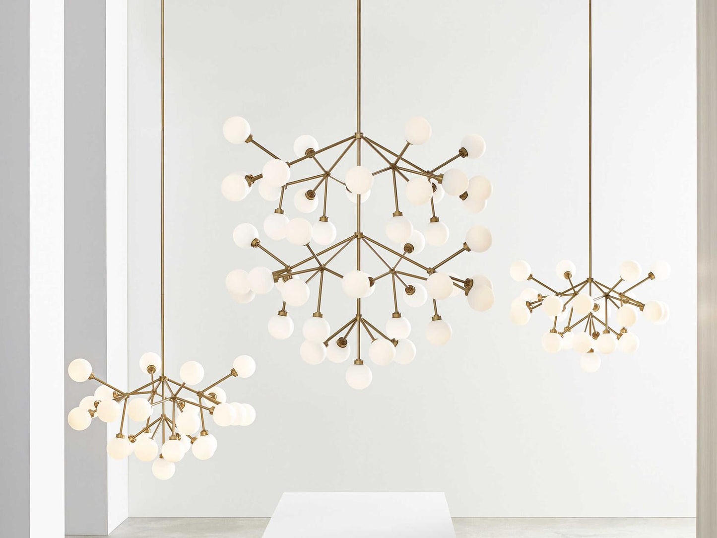 Visual Comfort Modern Mara 25-Light LED Chandelier in Aged Brass with Frosted Glass